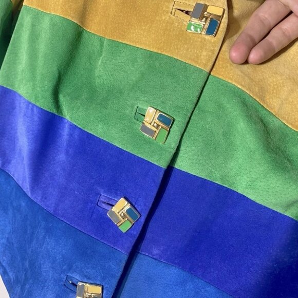 Danier Rainbow Stripe Suede Cropped Button Up Short Sleeve Jacket L - Picture 2 of 13